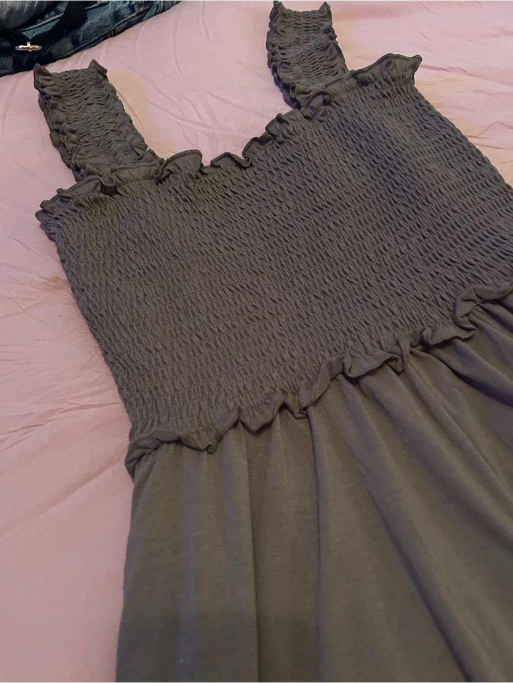 Smocked Stretch Tank Romper - Olive Green. Size M.